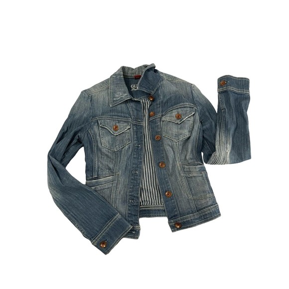 Guess Jackets & Blazers - GUESS PREMIUM DENIM Womens Jacket Size Small Distressed Ripped Washed Cotton
